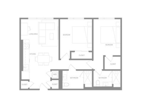 Floor plan for 2 beds, 2 baths, 1080 sqft