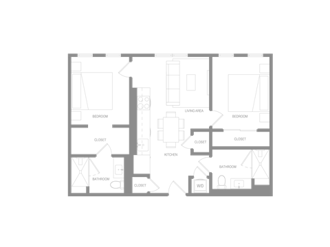 Floor plan for 2 beds, 2 baths, 930 sqft