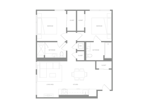 Floor plan for 2 beds, 2 baths, 1040 sqft