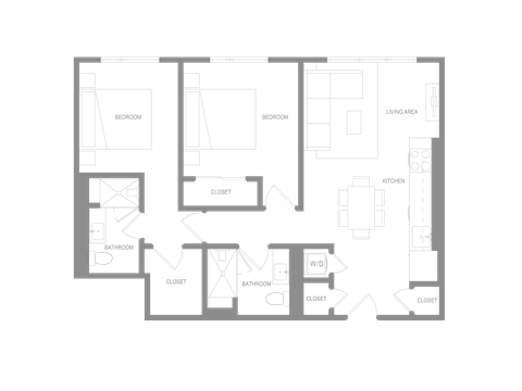 Floor plan for 2 beds, 2 baths, 1040 sqft