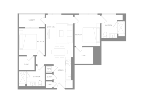 Floor plan for 2 beds, 2 baths, 1050 sqft