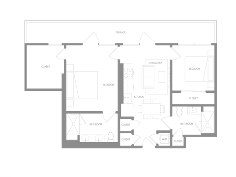 Floor plan for 2 beds, 2 baths, 1060 sqft