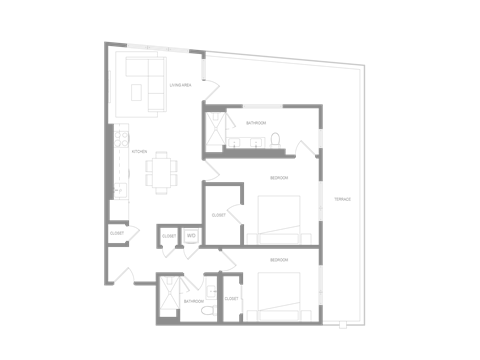 Floor plan for 2 beds, 2 baths, 1220 sqft