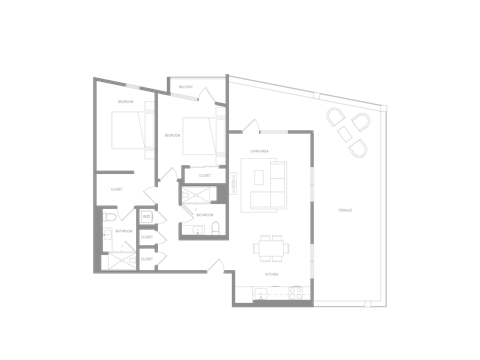 Floor plan for 2 beds, 2 baths, 1260 sqft