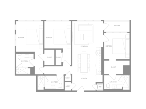 Floor plan for 3 beds, 3 baths, 1490 sqft