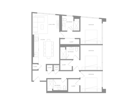 Floor plan for 3 beds, 3 baths, 1540 sqft