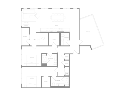Floor plan for 2 beds, 2.5 baths, 1810 sqft