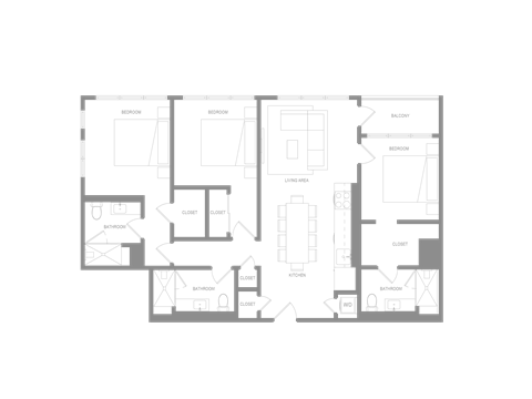 Floor plan for 3 beds, 3 baths, 1490 sqft