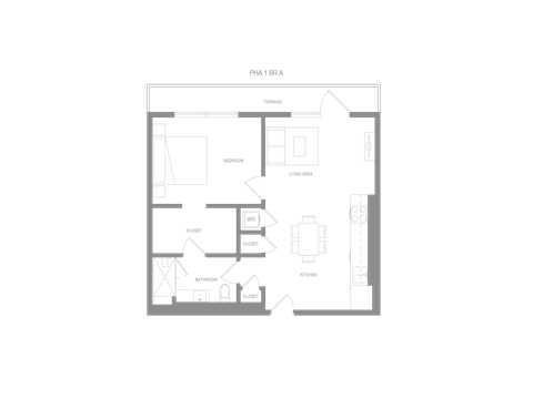 Floor plan for 1 bed, 1 bath, 810 sqft