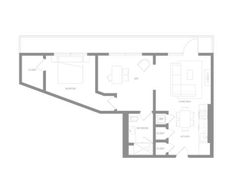 Floor plan for 1 bed, 1 bath, 940 sqft