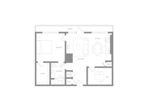 Floor plan for 1 bed, 1 bath, 1040 sqft