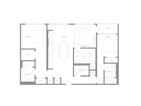 Floor plan for 2 beds, 2.5 baths, 1600 sqft