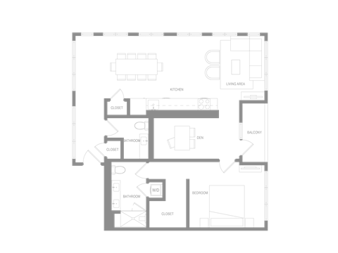 Floor plan for 1 bed, 1.5 baths, 1340 sqft