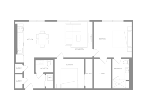 Floor plan for 1 bed, 1.5 baths, 1210 sqft