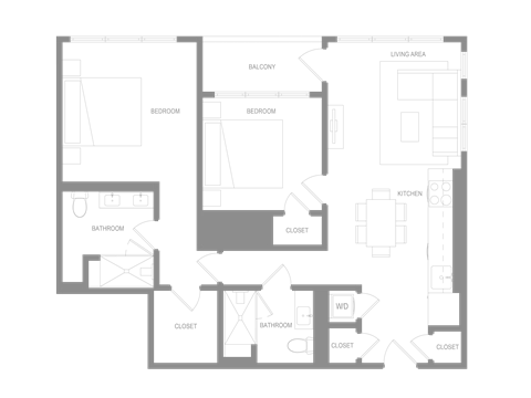Floor plan for 2 beds, 2 baths, 1120 sqft