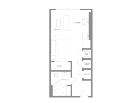 Floor plan for studio, 1 bath, 480 sqft