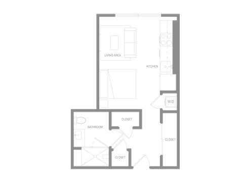 Floor plan for studio, 1 bath, 490 sqft