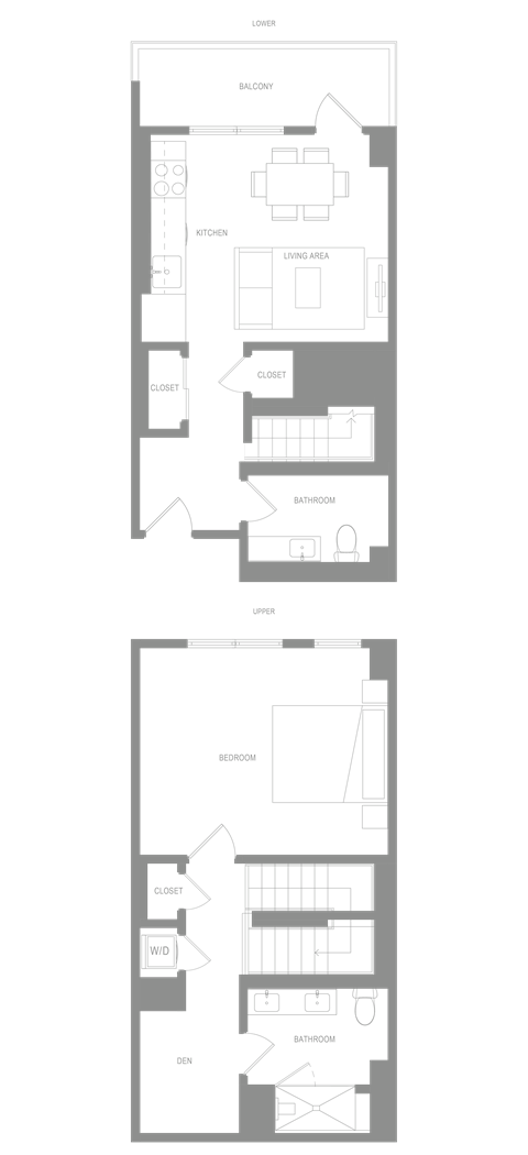 Floor plan for 1 bed, 1.5 baths, 1010 sqft