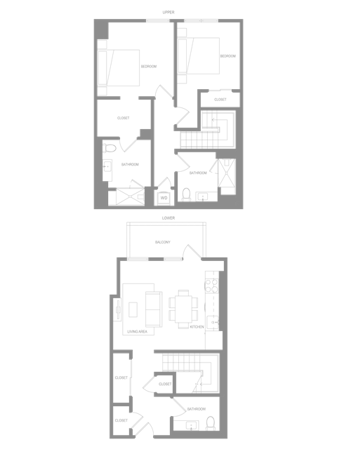 Floor plan for 2 beds, 2.5 baths, 1350 sqft