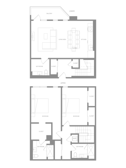 Floor plan for 2 beds, 2.5 baths, 1580 sqft