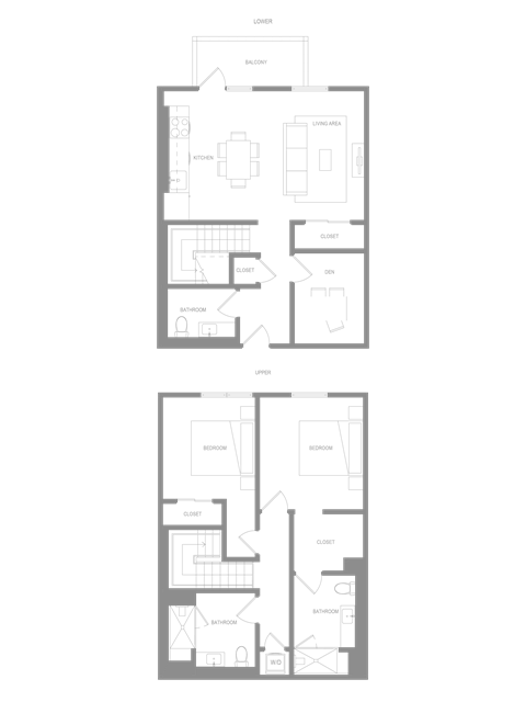 Floor plan for 2 beds, 2.5 baths, 1430 sqft