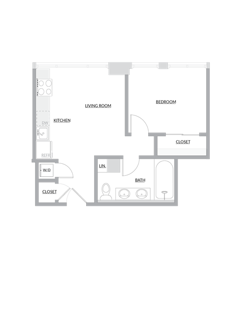 Floor plan for 1 bed, 1 bath, 550 sqft