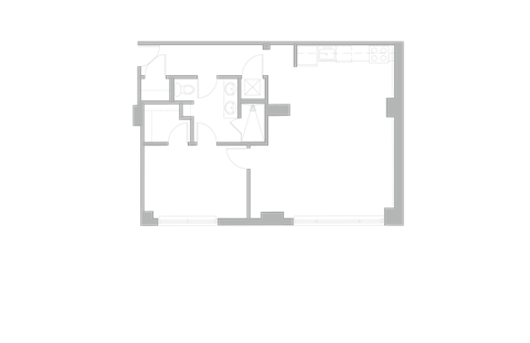 Floor plan for 1 bed, 1 bath, 700 sqft