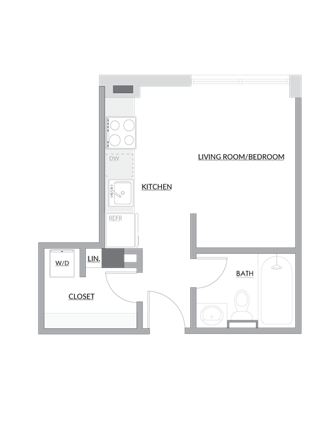 Floor plan for studio, 1 bath, 400 sqft