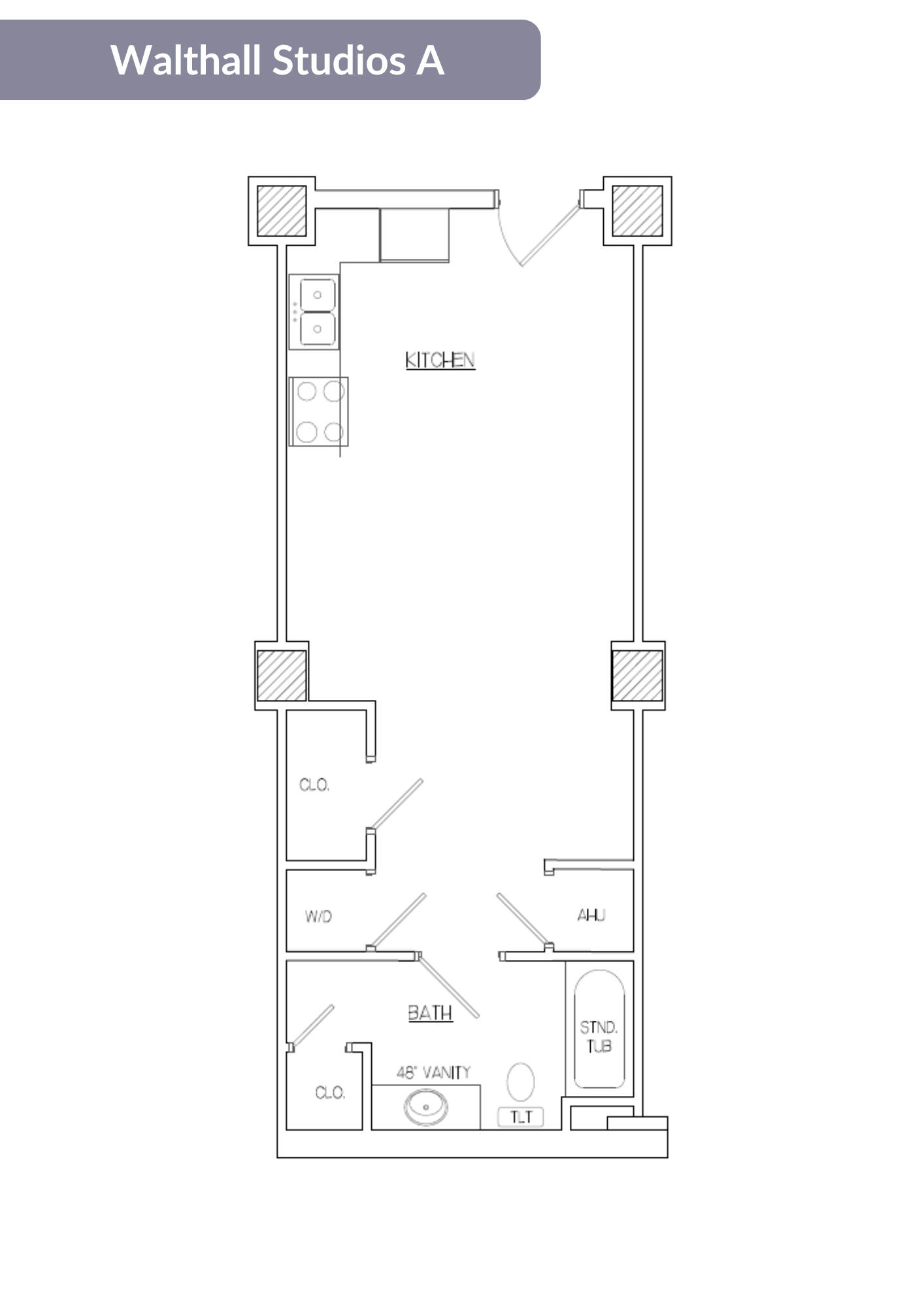 Floor plan for studio, 1 bath, 553 sqft