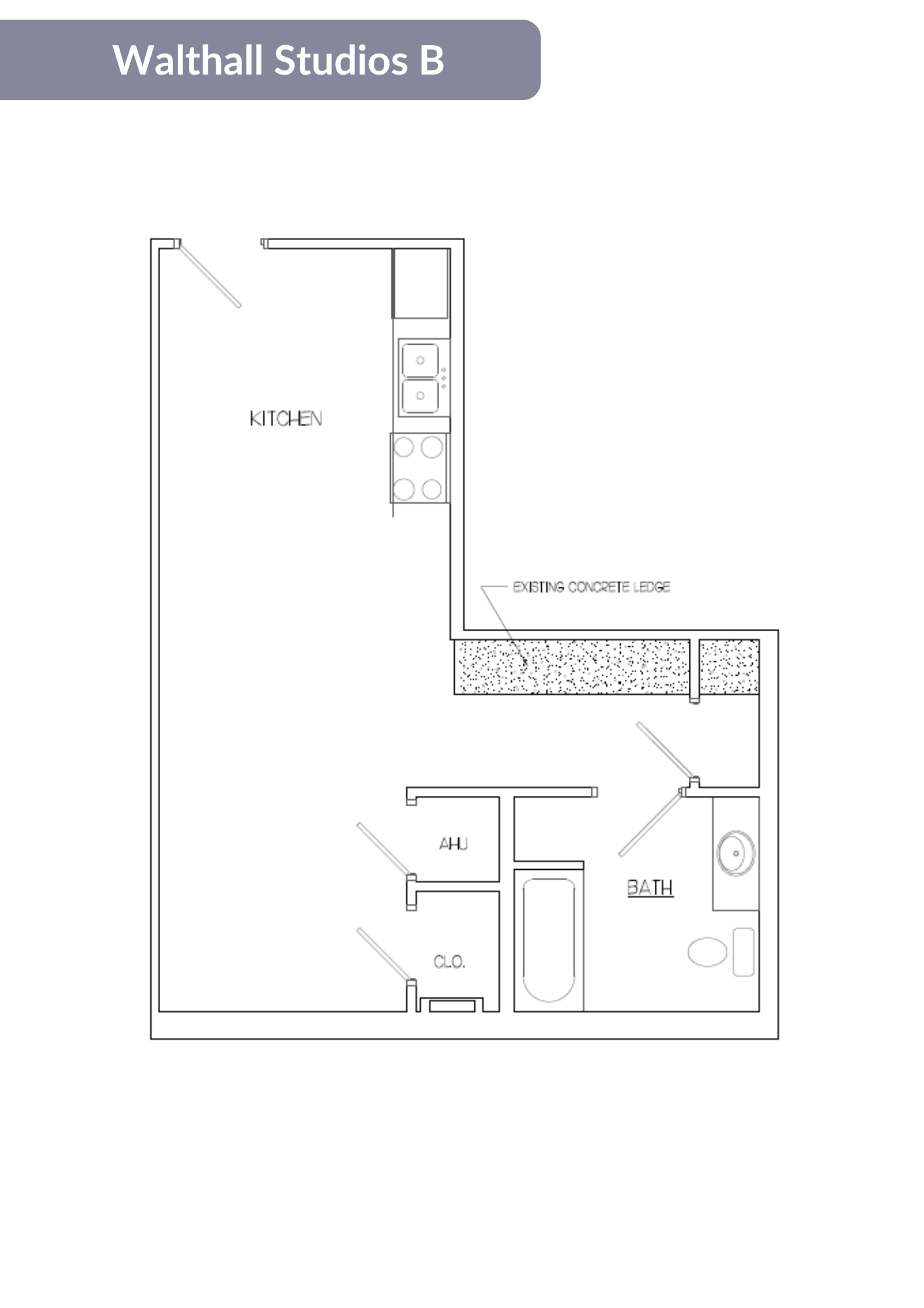 Floor plan for studio, 1 bath, 470 sqft