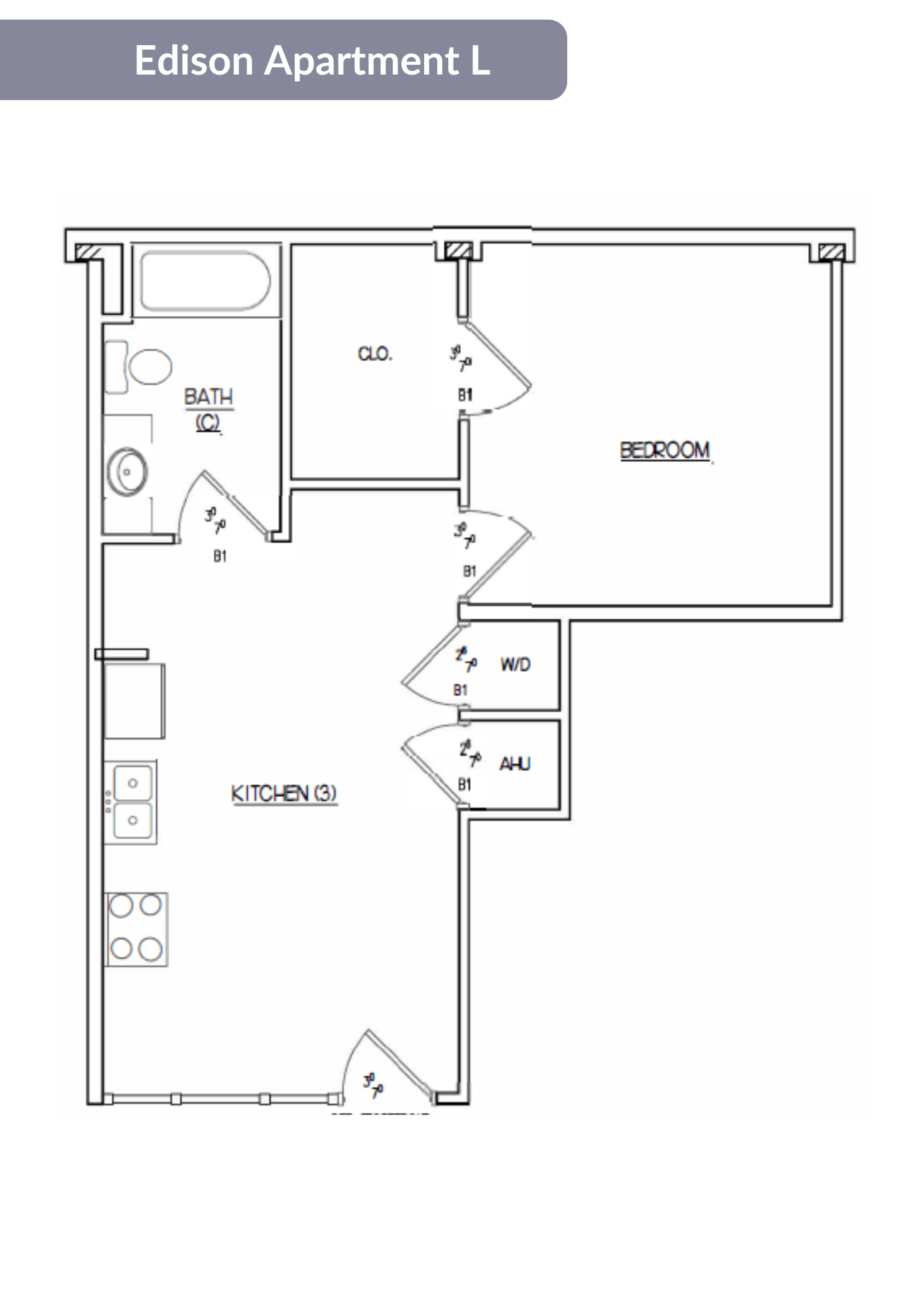 Floor plan for 1 bed, 1 bath, 550 sqft