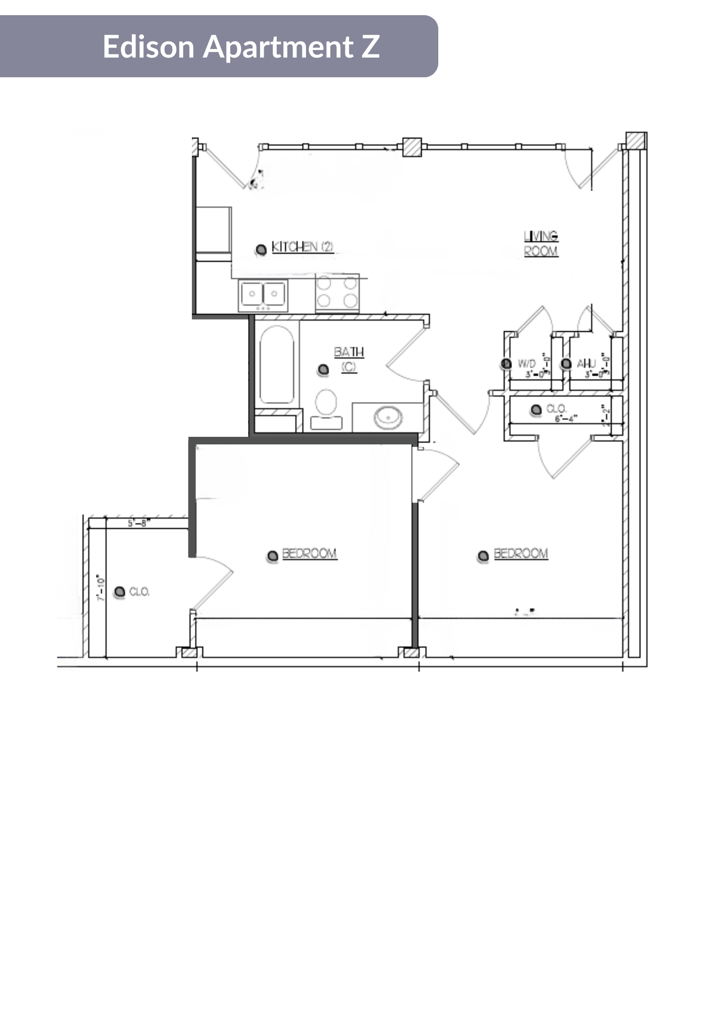 Floor plan for 2 beds, 1 bath, 635 sqft