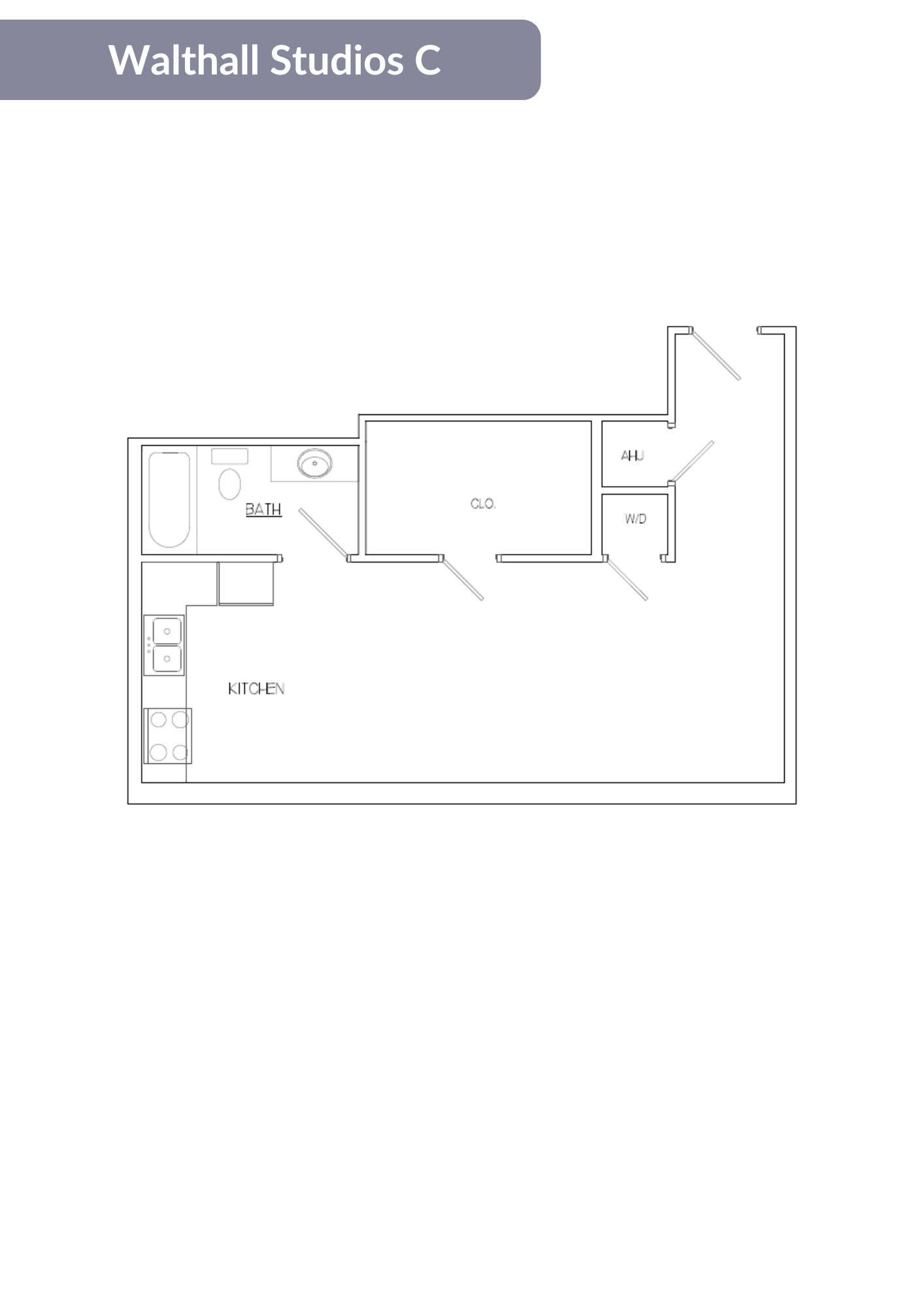 Floor plan for studio, 1 bath, 535 sqft