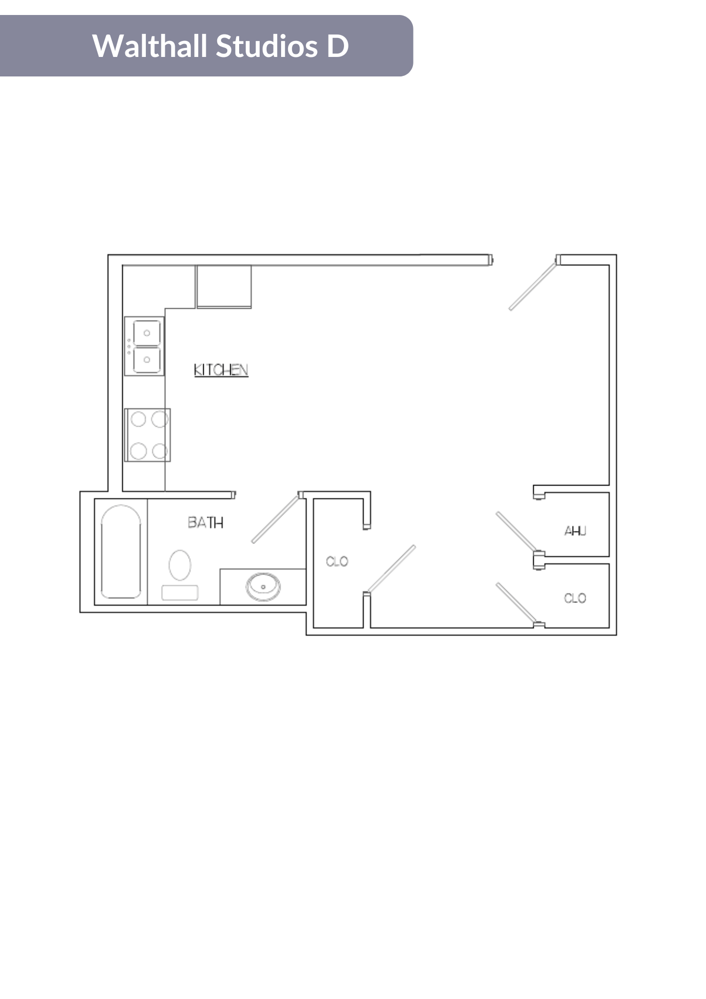 Floor plan for studio, 1 bath, 420 sqft