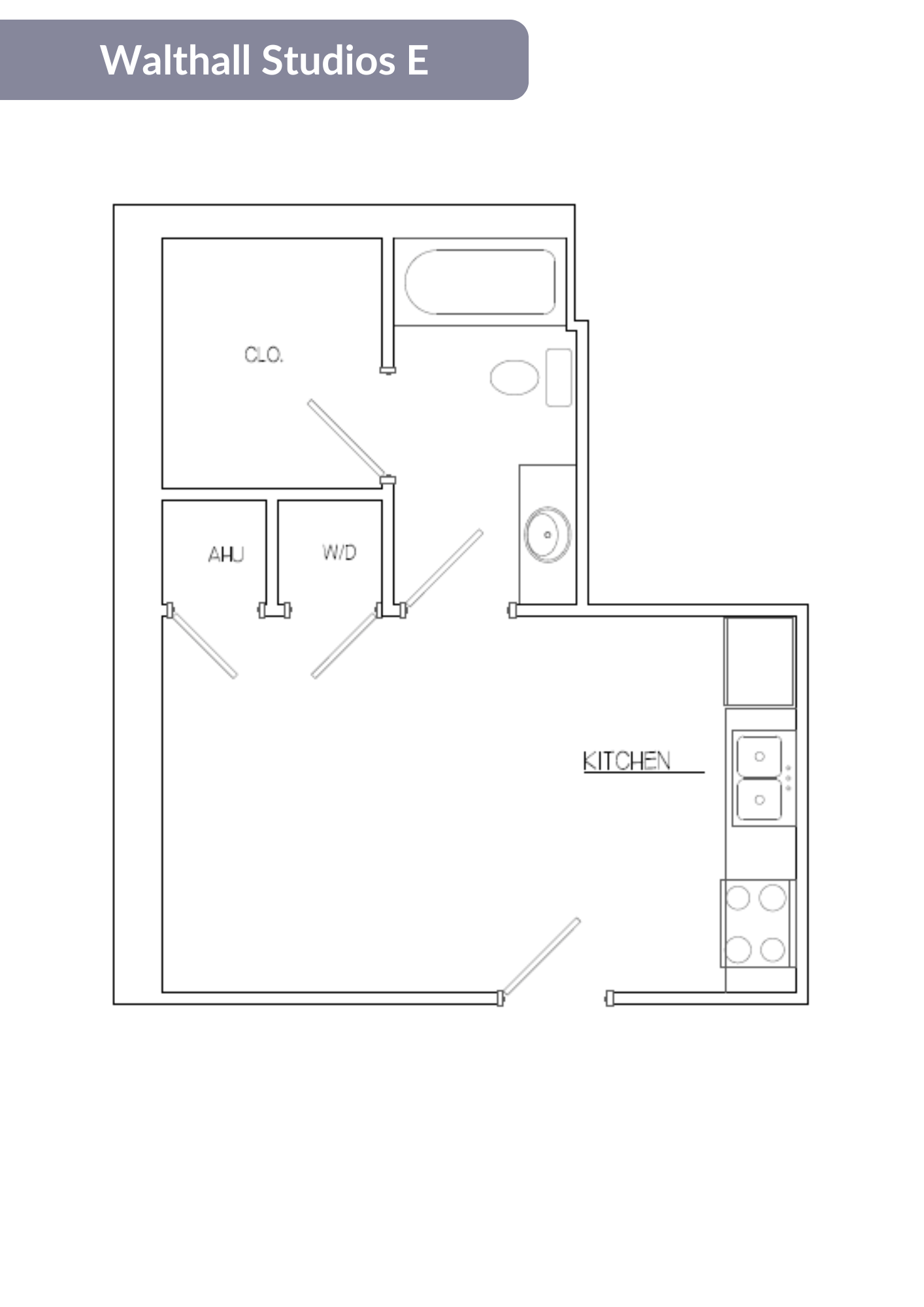 Floor plan for studio, 1 bath, 375 sqft