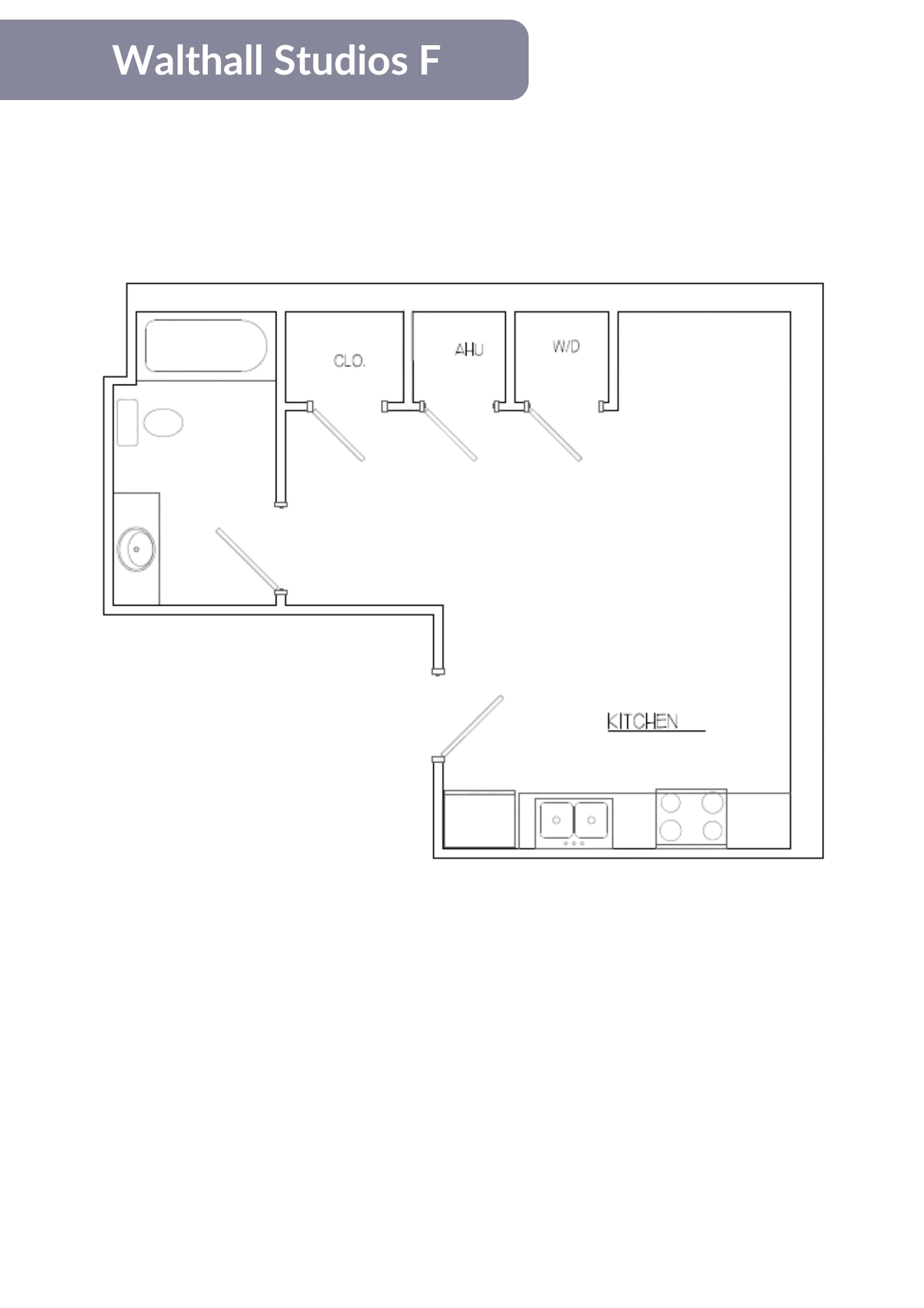 Floor plan for studio, 1 bath, 350 sqft