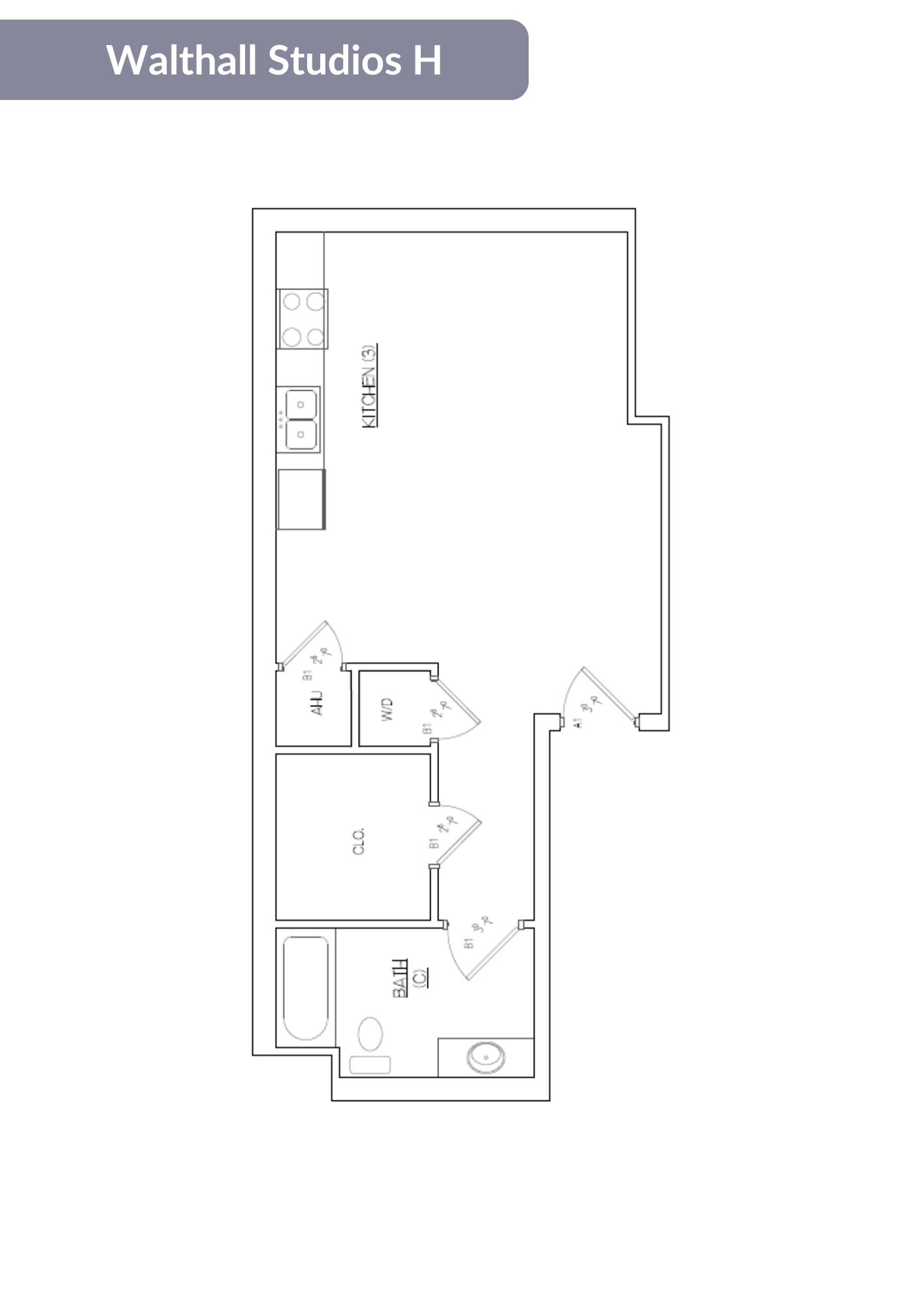 Floor plan for studio, 1 bath, 570 sqft