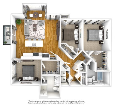 Floor plan for 3 beds, 2 baths, 1465 sqft