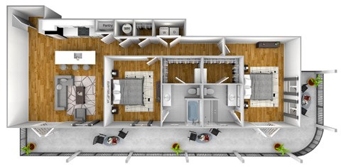 Floor plan for 2 beds, 2 baths, 1249 sqft