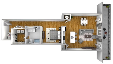 Floor plan for 1 bed, 1 bath, 1038 sqft