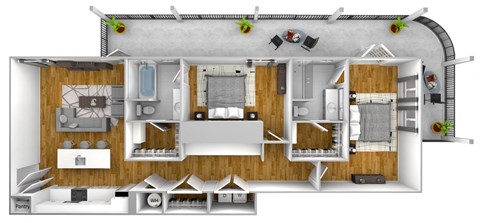 Floor plan for 2 beds, 2 baths, 1206 sqft