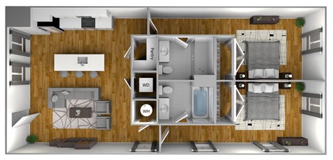 Floor plan for 2 beds, 2 baths, 880 sqft