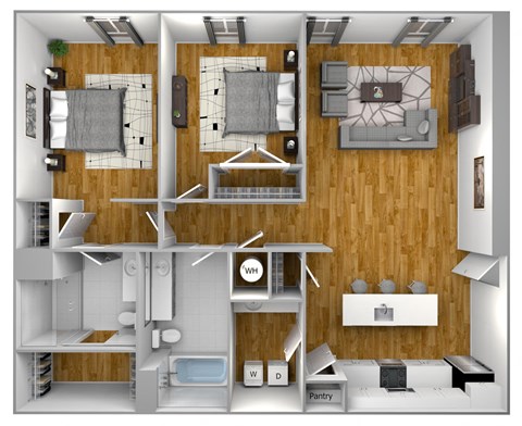 Floor plan for 2 beds, 2 baths, 1179 sqft