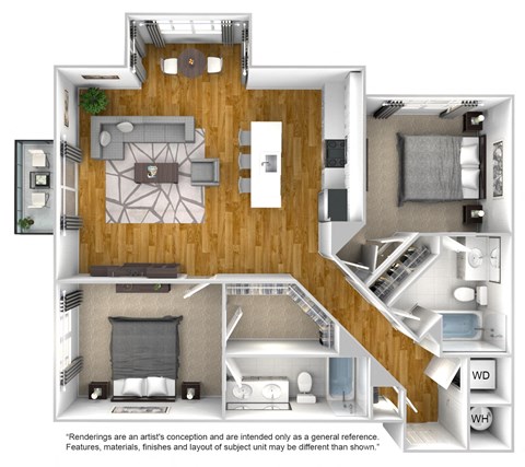 Floor plan for 2 beds, 2 baths, 1171 sqft