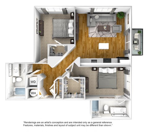 Floor plan for 2 beds, 2 baths, 1092 sqft