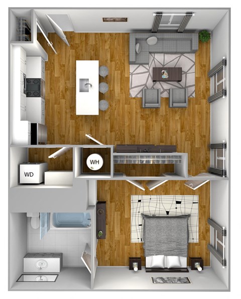 Floor plan for 1 bed, 1 bath, 655 sqft