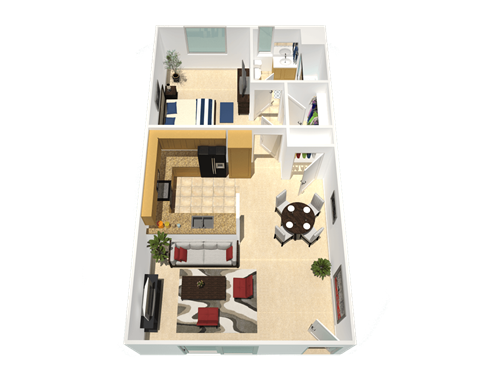 Floor plan for 1 bed, 1 bath, 685 sqft