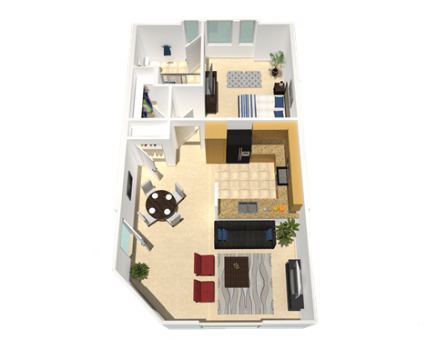 Floor plan for 1 bed, 1 bath, 675 sqft