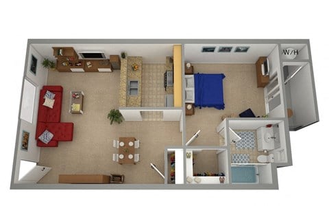Floor plan for 1 bed, 1 bath, 683 sqft