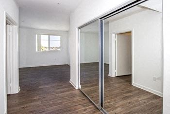 Spacious closets with mirrored doors